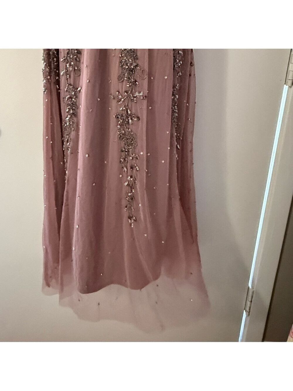 Pisarro Nights Beaded V-Neck Maxi Dress Size 8 | Rose Taupe Formal Gown - Picture 7 of 14